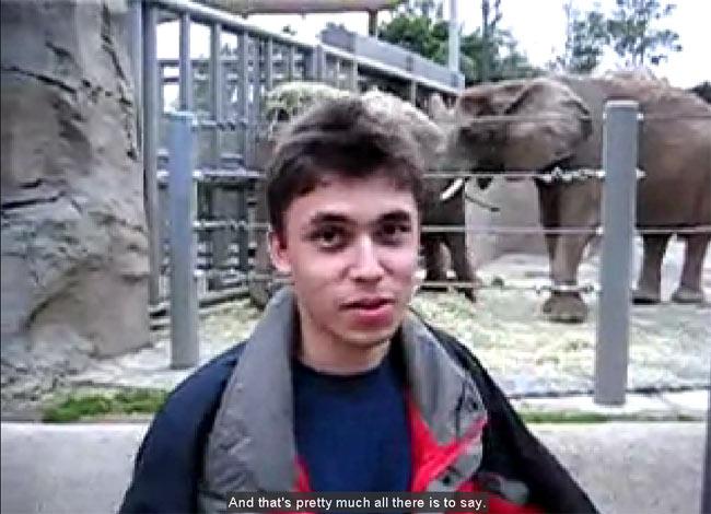 A screenshot of the video "Me at the zoo". Courtesy: YouTube, Jawed Karim
