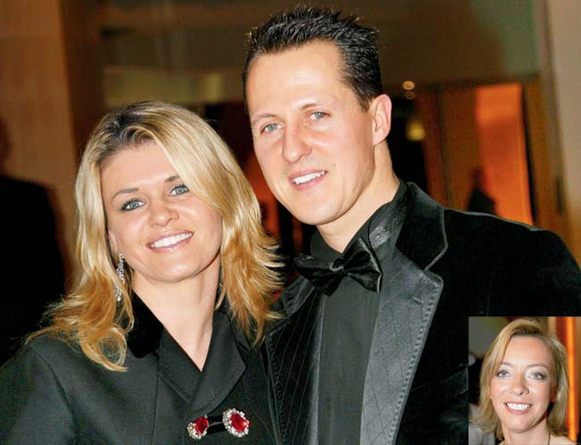 When all was well: Formula One ace Michael Schumacher with wife Corinna and  (Inset) Schumi