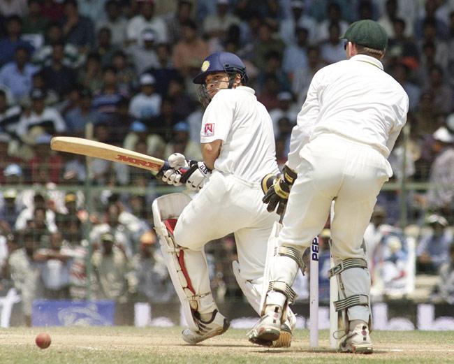 Sachin Tendulkar plays a delicate leg-side shot off an Aussie bowler during the Chennai Test of the India vs Australia series on March 20, 2001. Pic/Getty Images