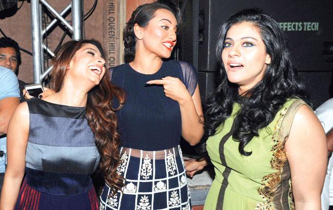 From left: Tanishaa, Sonakshi Sinha and Kajol at a fashion event