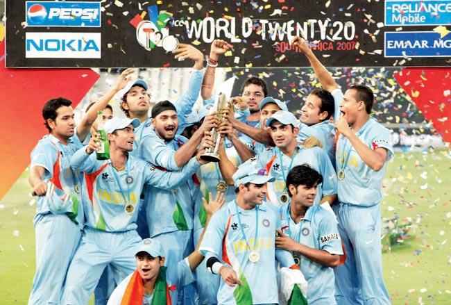 India celebrate their triumph in the inaugural World T20 in 2007