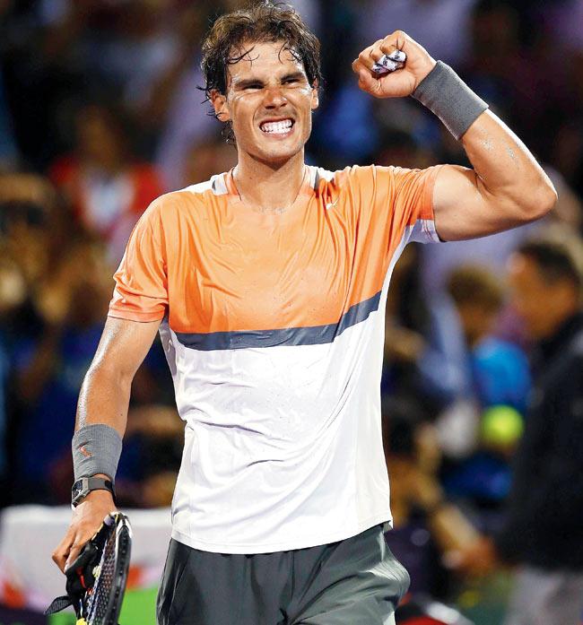 Rafael Nadal celebrates match point against Lleyton Hewitt at the Sony Open in Key Biscayne. Pic/AFP