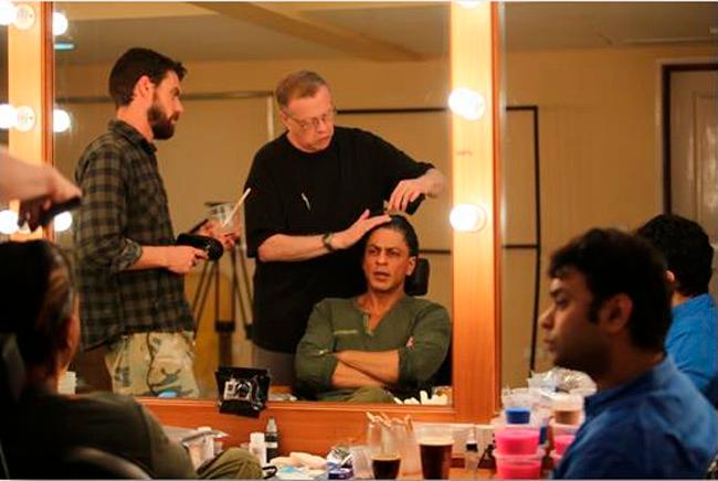 Shah Rukh Khan with Director Maneesh Sharma and makeup artist, Greg Cannom