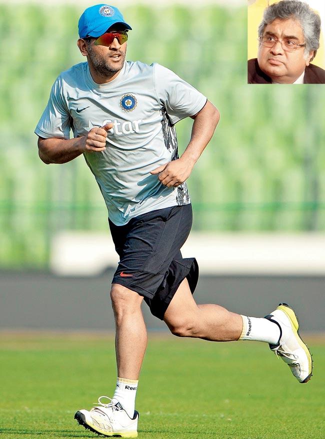 MS Dhoni during a training session in Dhaka yesterday. Pic/AFP and (Inset) Harish Salve