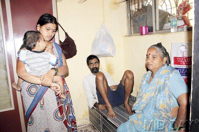 Sanap’s family at their home in Kanjurmarg. His father suffers from paralysis, and the family has kept him in the dark about his son’s crime. Pic/Rajesh Gupta