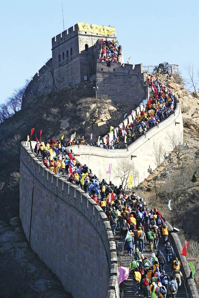 A part of the Mutianyu section of the Great Wall of China has been chosen as a spot for tourists to scrawl graffiti. File pic