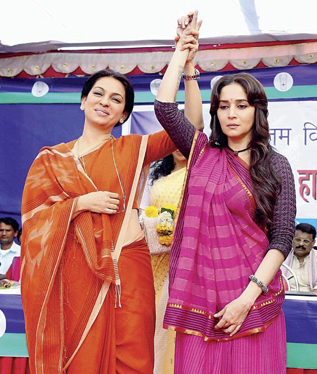 Juhi Chawla and Madhuri Dixit in Gulaab Gang