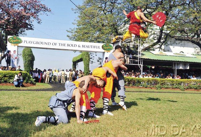 Shaolin monks perform at the paddock