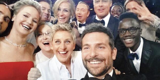 Ellen Degeneres, who hosted the Oscars this year, took a selfie with Jared Leto, Jennifer Lawrence, Channing Tatum, Meryl Streep, Julia Roberts, Kevin Spacey, Bradley Cooper, Brad Pitt, Lupita Nyong