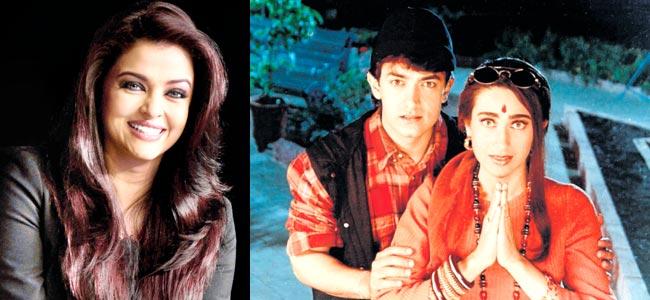 Aishwarya Rai, (right) Aamir Khan and Karisma Kapoor in Raja Hindustani