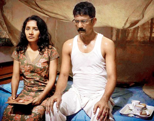 Tannishtha Chatterjee  and Adil Hussain in the film