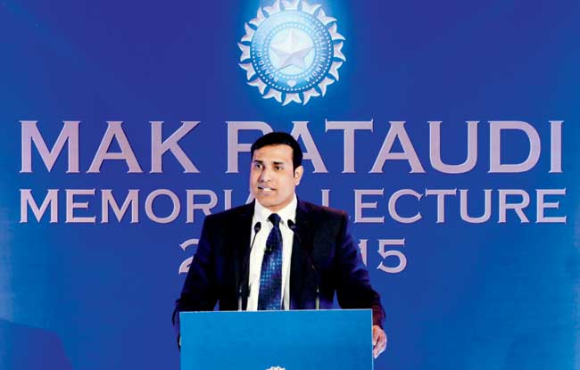 VVS Laxman delivers the MAK Pataudi Lecture in Kolkata yesterday. Pic/BCCI/Sportzpics