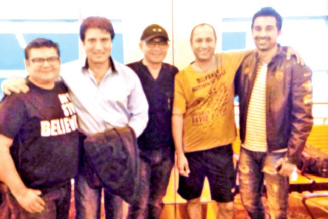 From left: Deven Bhojani, Raj Babbar, a production official, Vipul Shah and Rannvijay Singh