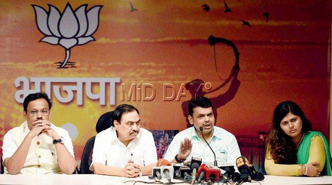 FUTURE PLANNING: The core committee comprises Chief Minister Devendra Fadnavis and ministers (from left) Vinod Tawde, Eknath Khadse, Pankaja Munde and