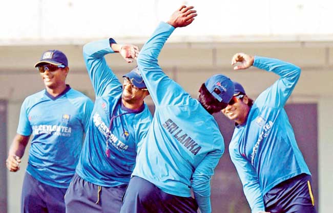 Sri Lanka players warm up in Ranchi on Saturday