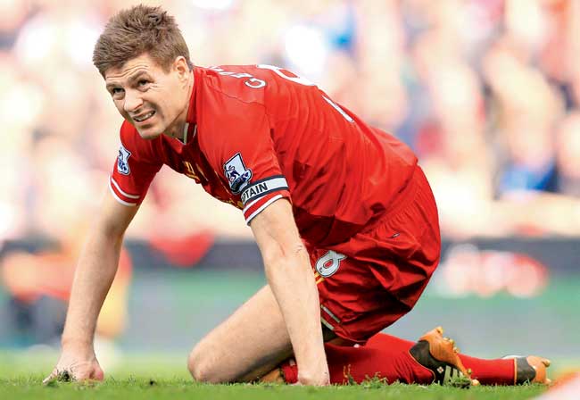 Steven Gerrard looks dejected during Liverpool