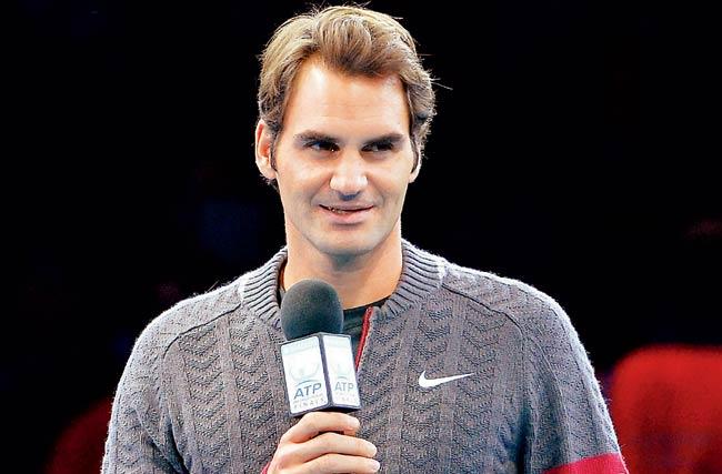 Roger Federer during his on-court interview after pull-out of final