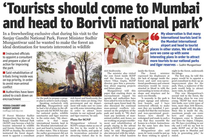 mid-day’s report yesterday on Mungantiwar’s plans for SGNP