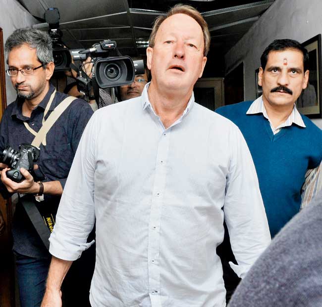 Terry Walsh arrives for a meeting with Sports Minister Sarbananda Sonwal in New Delhi on Tuesday. Pic/Getty Images