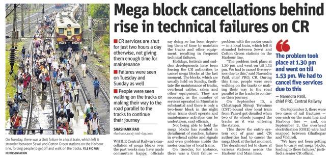 mid-day’s September 19 report on CR’s maintenance woes