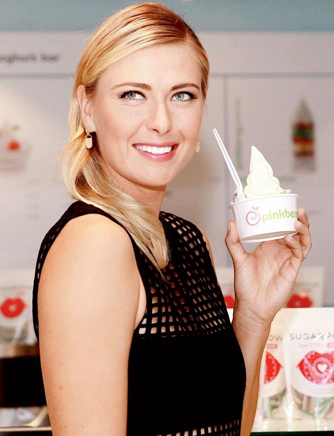 Tennis ace Maria Sharapova during the launch of one of her candy stores in London in June. Pic/Getty Images