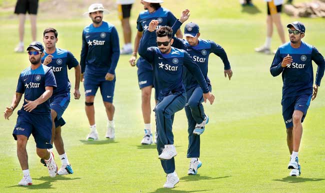 India players warm up during a practice session at Gliderol Stadium in Adelaide yesterday. Pics/Getty Images
