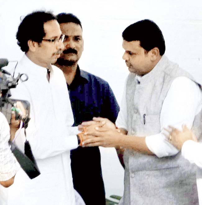 Chief Minister Devendra Fadnavis yesterday announced that he had had a word with Sena chief Uddhav Thackeray earlier about the possibility of his party’s joining the government. File pic/PTI