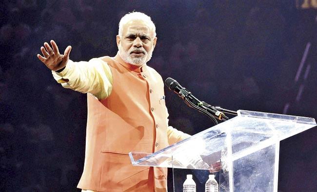 Relax, I’ll handle it: Prime Minister Narendra Modi at Madison Square Garden yesterday. Pic/PTI