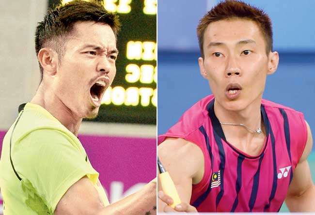 Lin Dan celebrates his win over World No 1 Lee Chong Wei in Asiad semis and Lee Chong Wei. Pics/AFP