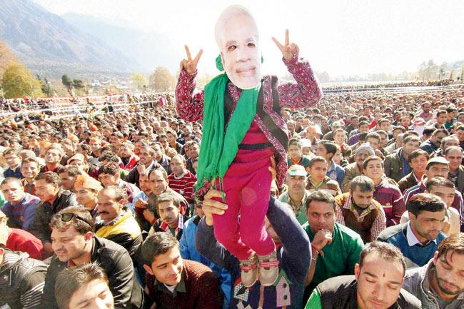 Crowd of BJP supporters at Prime Minister Narendra Modi’s election rally in Kishtwar. file pic