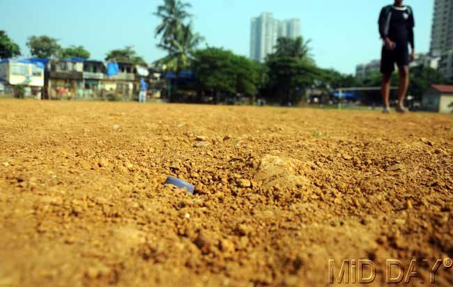 The pebbles at the Anna Bhau Sathe ground where the inter-college football tournament of the Mumbai University is being held. Pic/Sqatyajit Desai 