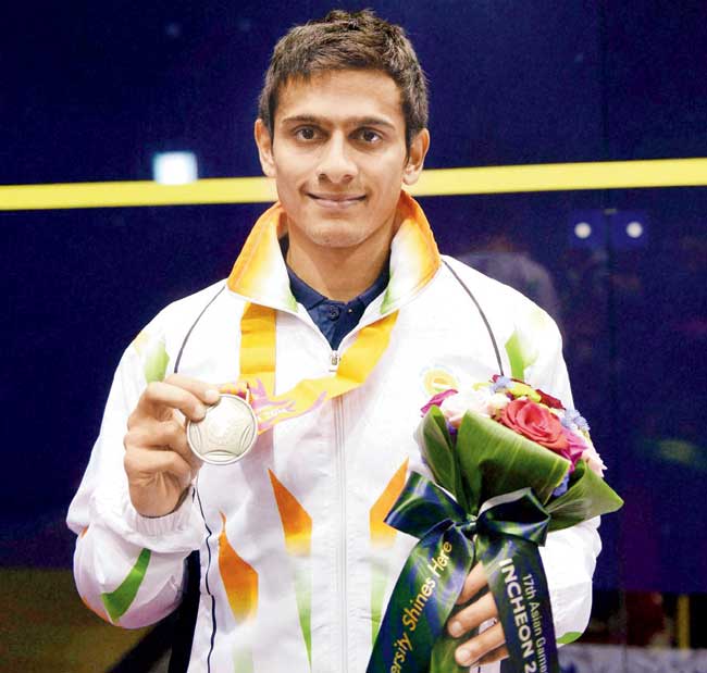 Saurav Ghosal with his Asiad silver medal in squash singles