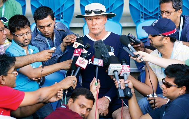 Man in the middle: Then India coach Greg Chappell at a media interaction during the 2007 World Cup in West Indies. Pic/Getty Images