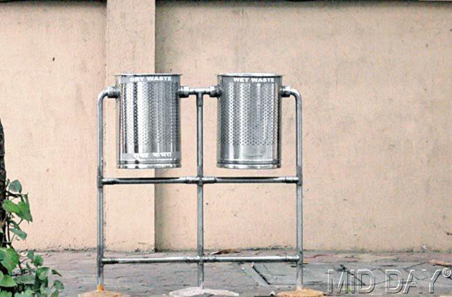 A pair of newly installed dustbins outside Amitabh Bachchan