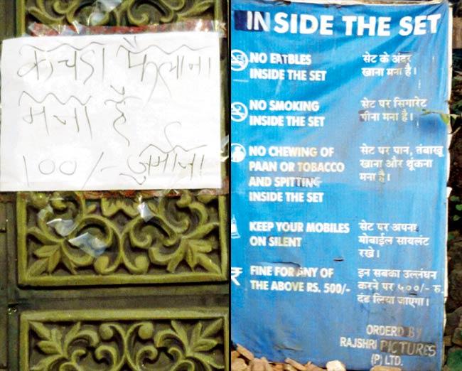 Notices promoting cleanliness are pasted on the sets of many TV shows