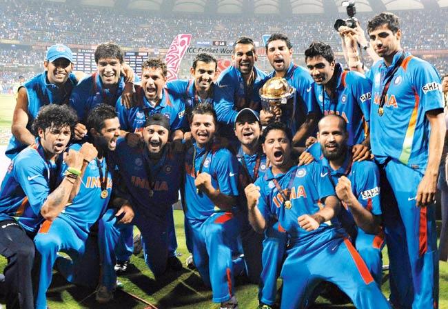 The victorious Indian team after winning the 2011 World Cup final, beating Sri Lanka at the Wankhede Stadium on April 2. Pic/Getty Images