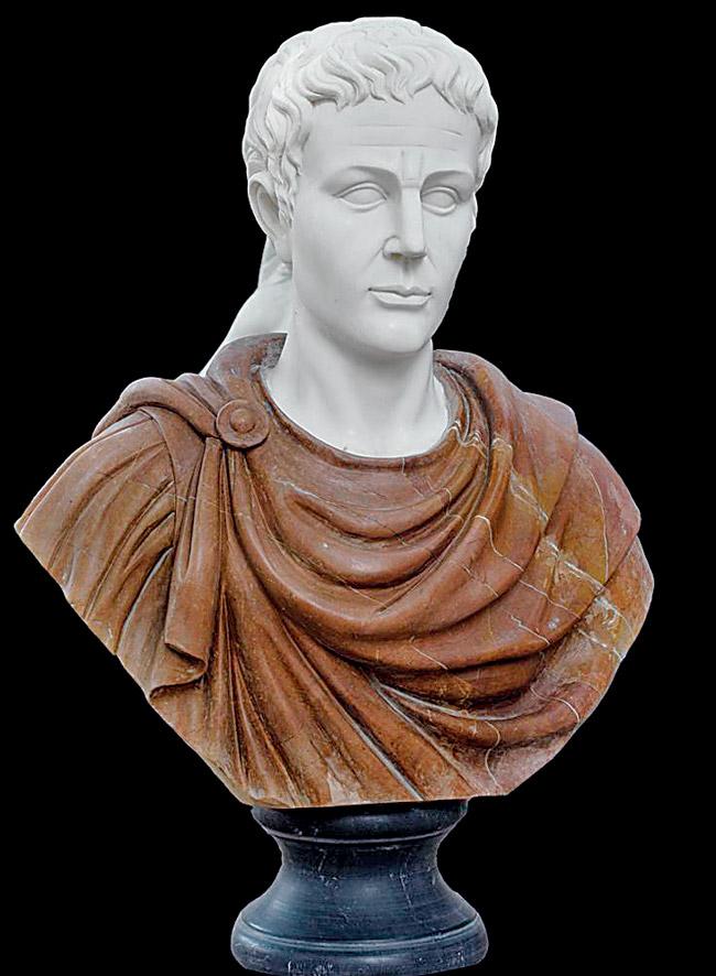 A Roman general’s bust in white and brown marble 