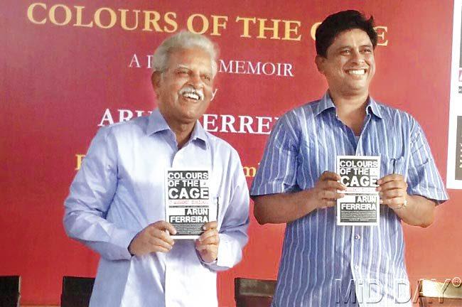 Prof Varavara Rao (left) and Arun Ferreira at the release of Ferreira’s book yesterday. Pic/Varun Singh