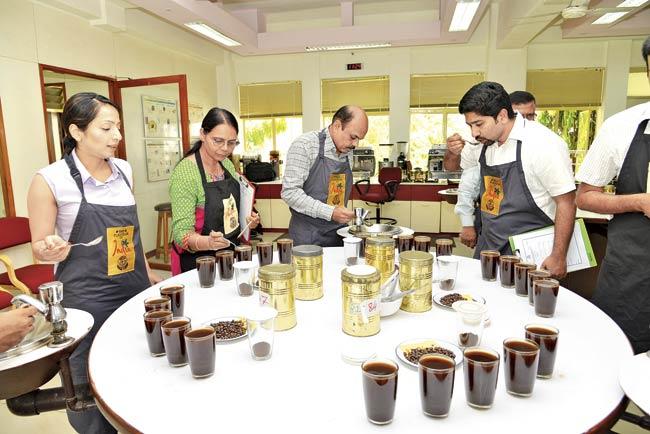 A tasting session in progress at the Coffee Board head office in Bangalore. Pic courtesy/ Dr Ashwini Kumar BJ