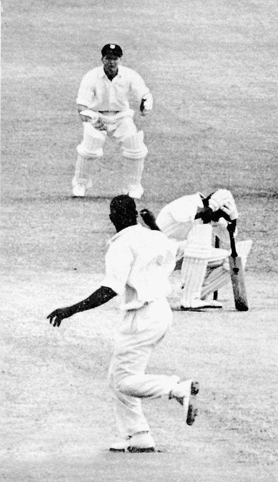 Nari Contractor is hit by a delivery from Charlie Griffith in 1962