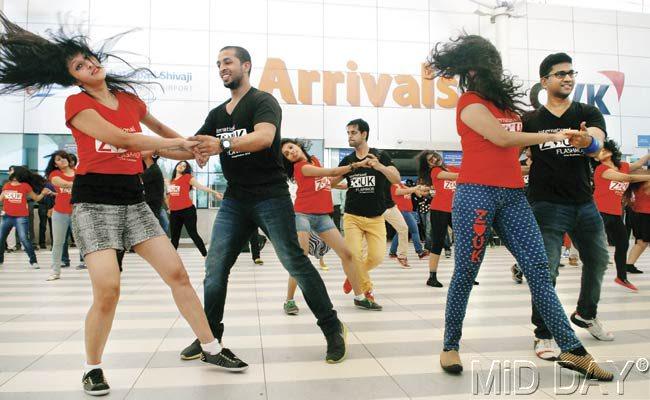 The International Zouk Flash Mob at the Santacruz airport. Pic/Shadab Khan
