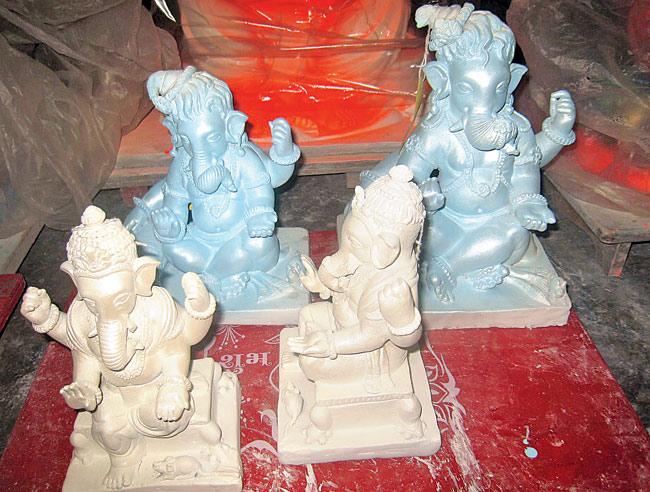 The Ganpati idols at the workshop