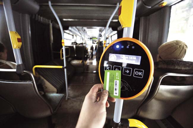 Such a system is prevalent in many developed nations, where commuters display their prepaid Radio-Frequency Identification (RFID) cards in front of an e-validator installed inside a bus, and the fare is automatically deducted