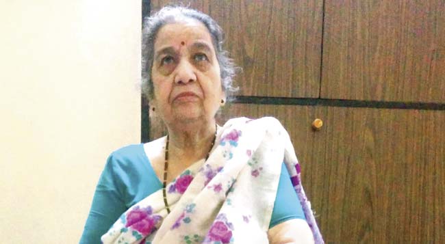 Sundartai Sawarkar (81), in her house at Sawarkar Sadan in Shivaji Park; she said she had no issues with a change in the title deed so long as the building’s name remained the same
