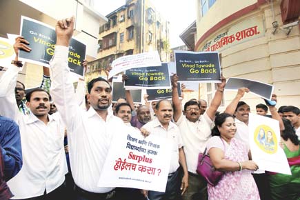 Mumbai: Teachers protest, slam Vinod Tawde at seminar venue