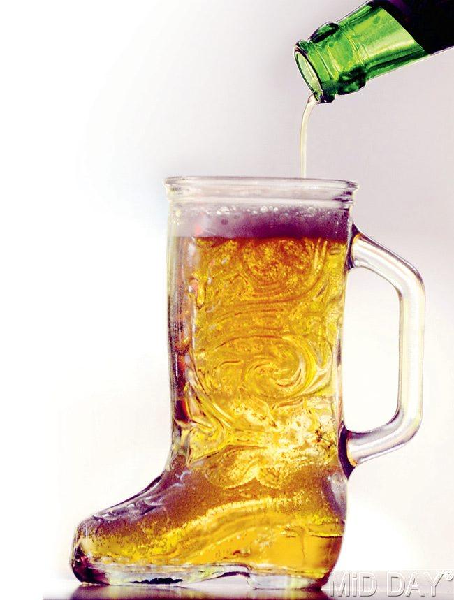 The boot-shaped beer glasses  are another reason to down that beer