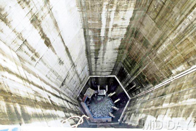 The hexagonal tunnel shaft where the three inlets empty out water they get from the lake