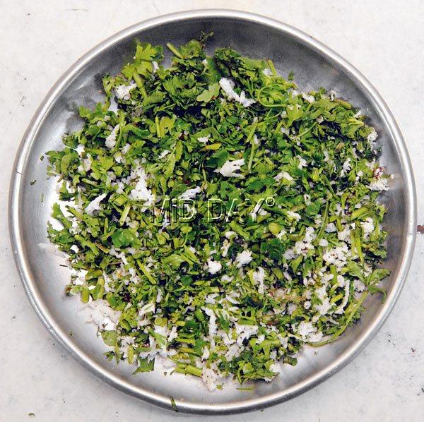 Finely chopped coriander and grated coconut, some of the dishes core ingredients