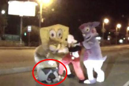 Caught on camera: Sponge Bob and Mickey Mouse beat up angry driver 