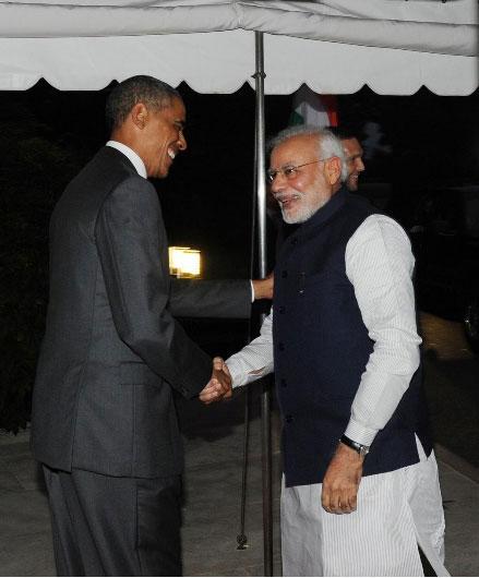 US President Barack Obama meets Indian Prime Minister Narendra Modi.